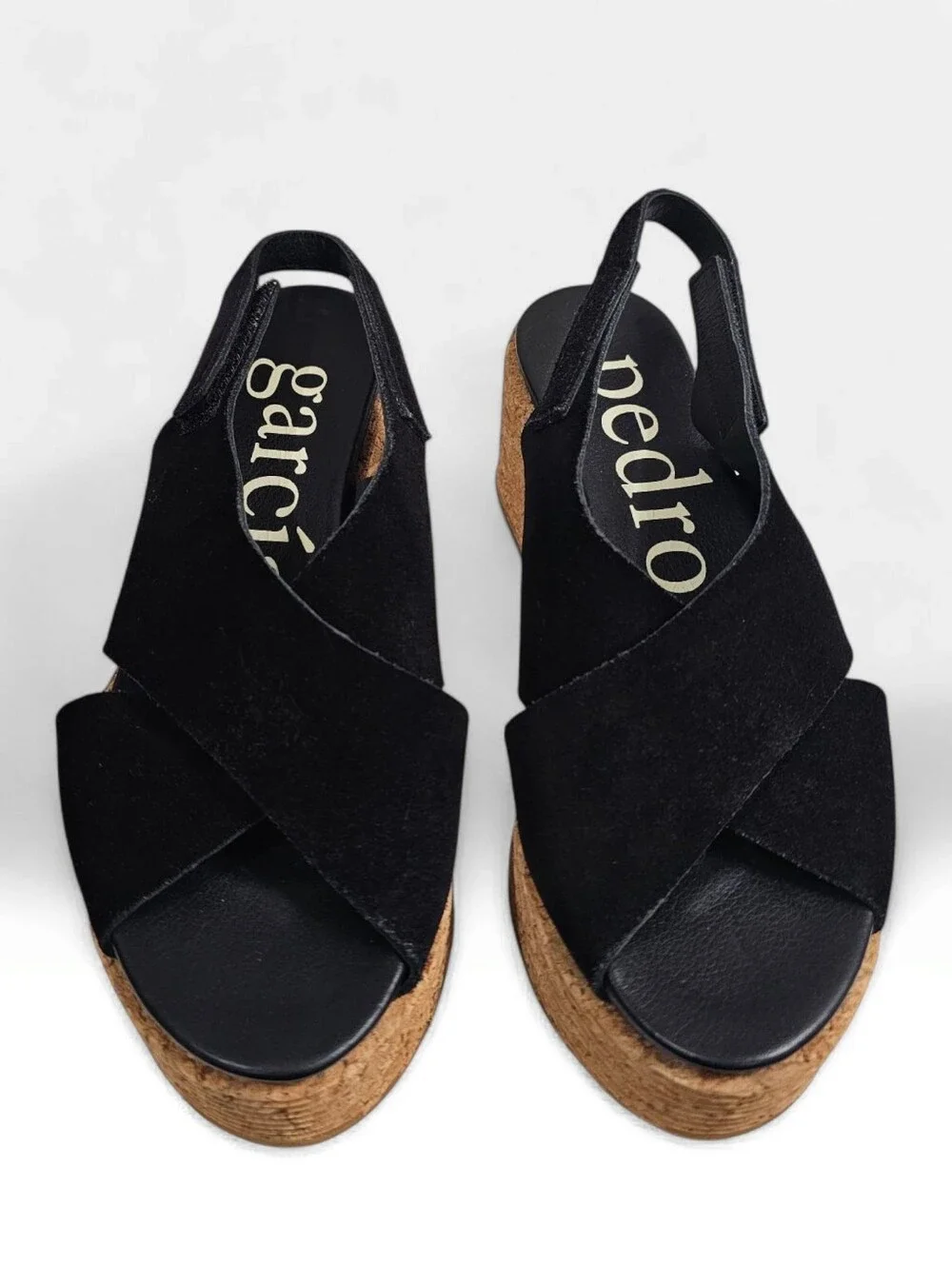 PEDRO GARCIA Nadira Blk Suede Platform Criss Cross Slingback Sandals 36.5/6.5M